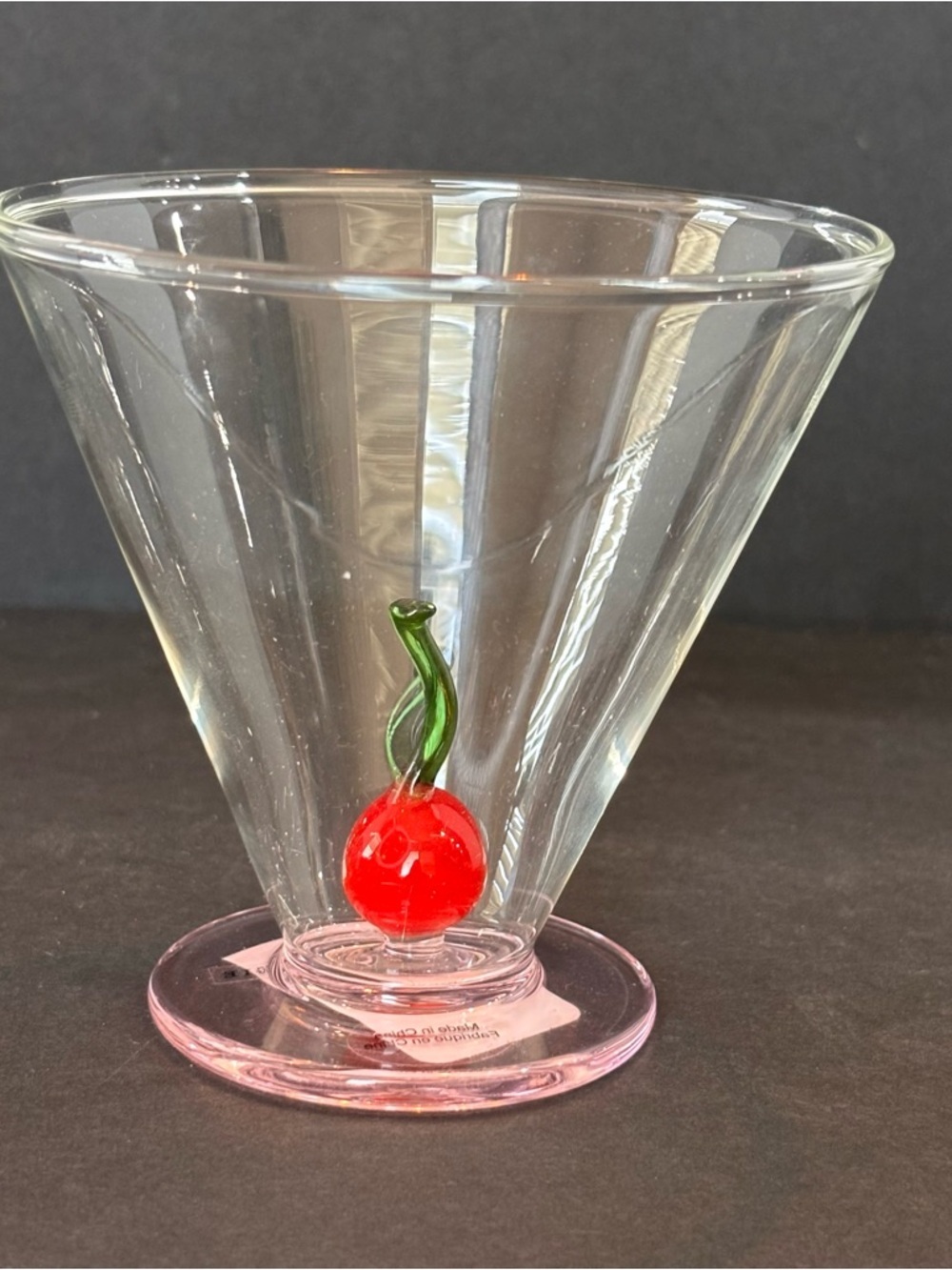 NWT Anthropologie Garnish Stemless Martini Glass Pink Base Cherry 3D Hand Blown - Picture 7 of 9